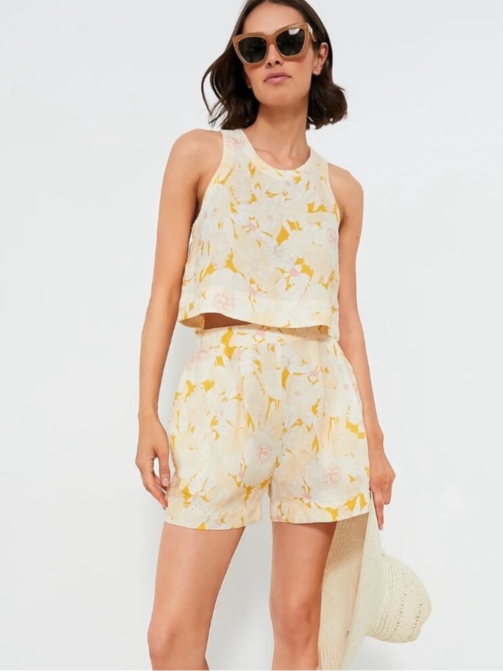 Trovata Esther Tank & Everett Shorts Linen Set in Honey Flora Medium